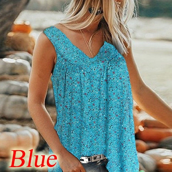 🎀【Popust ograničenog trajanja ✨】Ženski elegantni bezrukavni top s printom i V-izrezom u većim veličinama