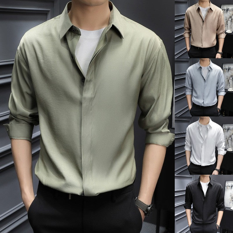 🆒👔【50% zniżki ✨】【S–2XL】Letnia męska koszula z lodowatego jedwabiu w większych rozmiarach, z dekoltem w serek, bez guzików