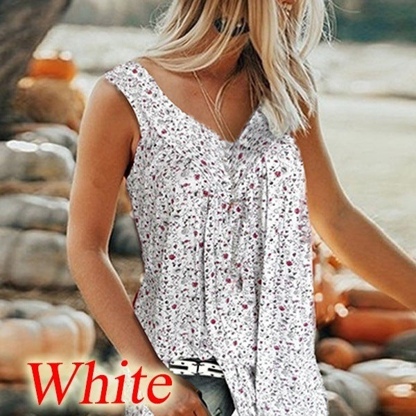 🎀【Popust ograničenog trajanja ✨】Ženski elegantni bezrukavni top s printom i V-izrezom u većim veličinama