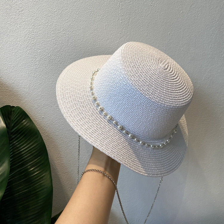 👒【Popusti na nove proizvode ✨✨】Šešir s bisernim lancem, retro francuski sunčani šešir