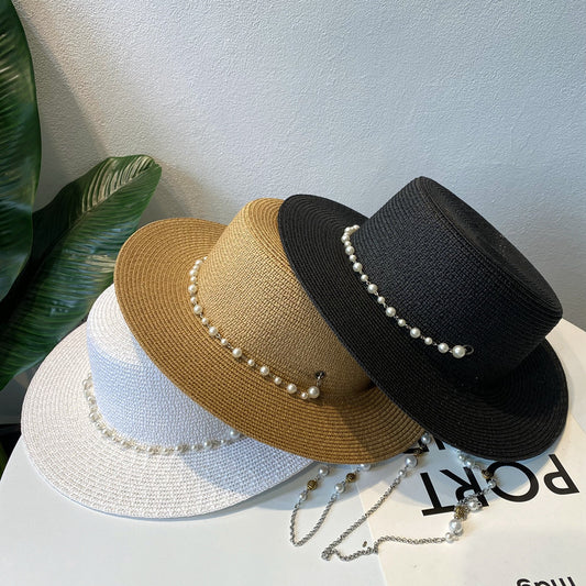 👒【Popusti na nove proizvode ✨✨】Šešir s bisernim lancem, retro francuski sunčani šešir
