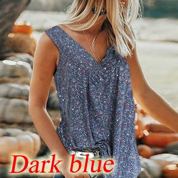 🎀【Popust ograničenog trajanja ✨】Ženski elegantni bezrukavni top s printom i V-izrezom u većim veličinama