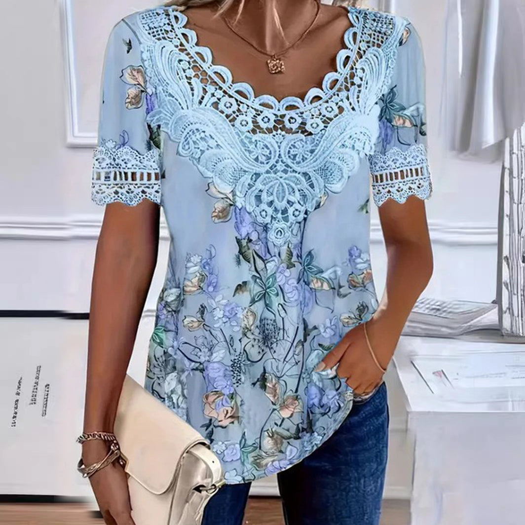 💥【Popust na novi proizvod -50%】💐 Ženska bluza s čipkastim uzorkom i V-izrezom