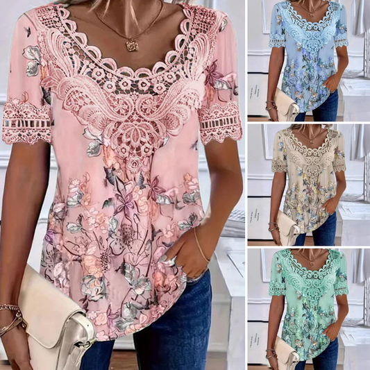 💥【Popust na novi proizvod -50%】💐 Ženska bluza s čipkastim uzorkom i V-izrezom