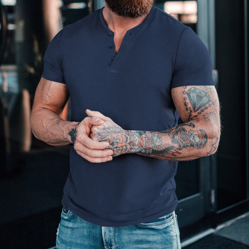 💪👕【50% popusta 🔥】【S–6XL, 7 boja】Muška majica Henley s okruglim izrezom i gumbima, jednobojna, dostupna u velikim veličinama