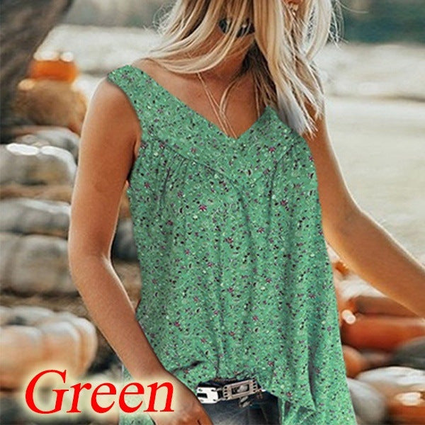 🎀【Popust ograničenog trajanja ✨】Ženski elegantni bezrukavni top s printom i V-izrezom u većim veličinama