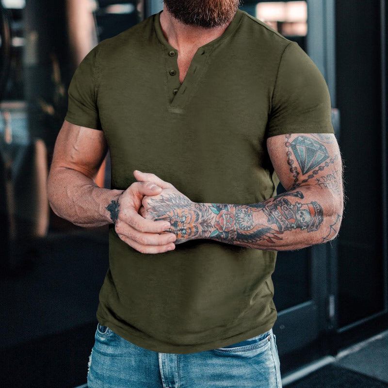 💪👕【50% popusta 🔥】【S–6XL, 7 boja】Muška majica Henley s okruglim izrezom i gumbima, jednobojna, dostupna u velikim veličinama