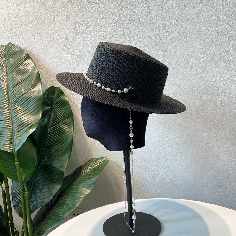 👒【Popusti na nove proizvode ✨✨】Šešir s bisernim lancem, retro francuski sunčani šešir