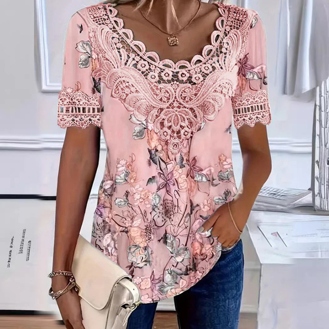 💥【Popust na novi proizvod -50%】💐 Ženska bluza s čipkastim uzorkom i V-izrezom