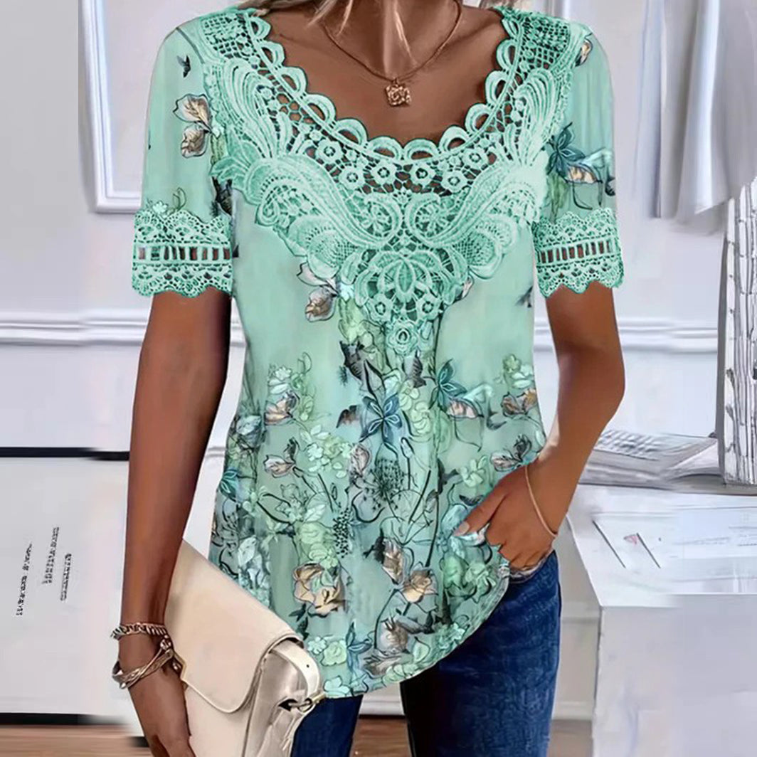 💥【Popust na novi proizvod -50%】💐 Ženska bluza s čipkastim uzorkom i V-izrezom