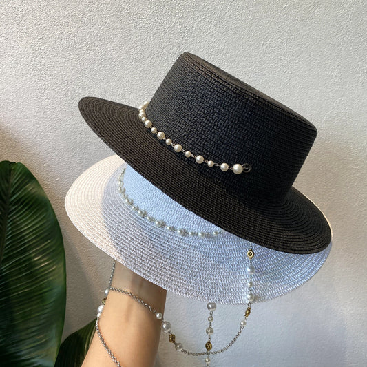 👒【Popusti na nove proizvode ✨✨】Šešir s bisernim lancem, retro francuski sunčani šešir