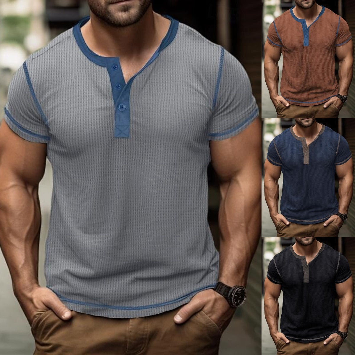 👕【50% zniżki 🔥】Letnia męska koszulka vintage z guzikami, w dużych rozmiarach, kontrastowe kolory