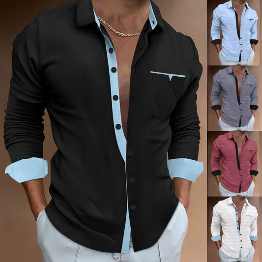 👔【50% zniżki ✨】Nowa letnia męska koszula z długim rękawem, luźna, z kontrastowymi kolorami