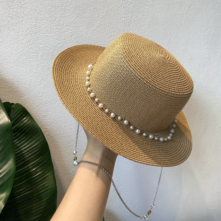 👒【Popusti na nove proizvode ✨✨】Šešir s bisernim lancem, retro francuski sunčani šešir