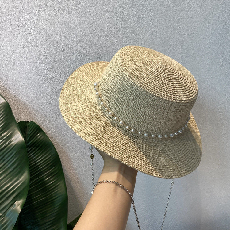 👒【Popusti na nove proizvode ✨✨】Šešir s bisernim lancem, retro francuski sunčani šešir