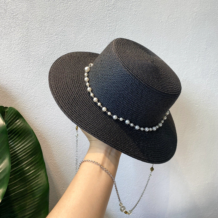 👒【Popusti na nove proizvode ✨✨】Šešir s bisernim lancem, retro francuski sunčani šešir
