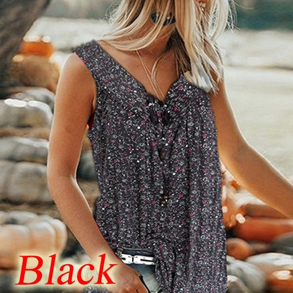 🎀【Popust ograničenog trajanja ✨】Ženski elegantni bezrukavni top s printom i V-izrezom u većim veličinama