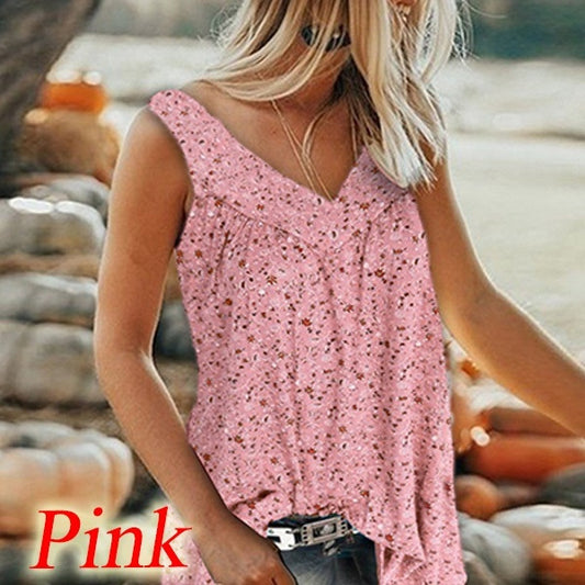 🎀【Popust ograničenog trajanja ✨】Ženski elegantni bezrukavni top s printom i V-izrezom u većim veličinama